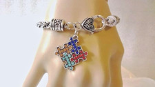 Autism Awareness Clasp Bracelet with Rhinestone Puzzle Piece Charm