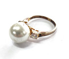 Sterling Silver 925 w/Gold Overlay Faux-Pearl & Clear Stone Ring -size 7 — photo 1
