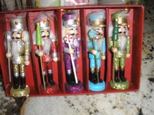 Set of 5 Wooden Nutcracker Ornaments with Original Box