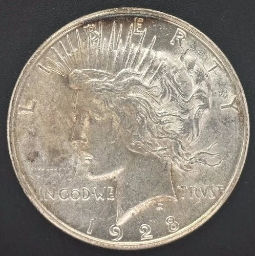 1928-S Peace Dollar $1 US 90% Silver Coin AU/UNC