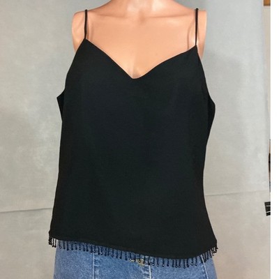 Vintage whimsygoth Another Thyme Black Beaded Fringe Camisole  Women Size 12