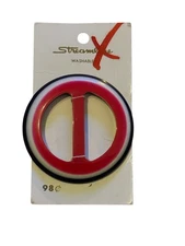 Vintage Streamline Red White Black Plastic Round Buckle 2” Japan NOS Sewing
