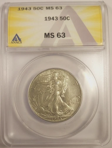 1943 Walking Liberty Half Dollar Anacs MS63