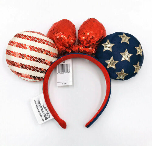 Schleife Minnie Ohren Sterne amerikanische Flagge Disney Parks Pailletten Mickey Mouse Stirnband - Bild 2 von 3