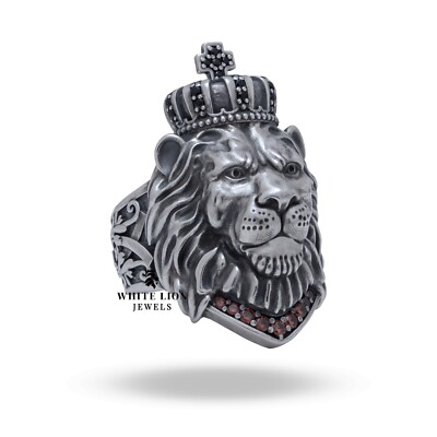 Ruhe Löwe König Krone Biker Tier Dschungel Stil Ring 925 Silber Geschenk Herren