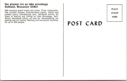 Oshkosh, WI Wisconsin PIONEER INN Hotel & Marina~Boats LAKE WINNEBAGO Postcard - Picture 2 of 2