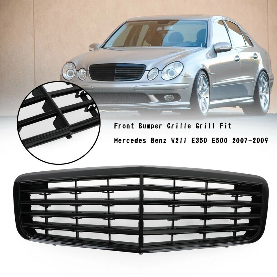 Black AMG Style Grille Grill Fits for 2007-2009 Mercedes Benz W211 E350 E500 Foto 2 de 4