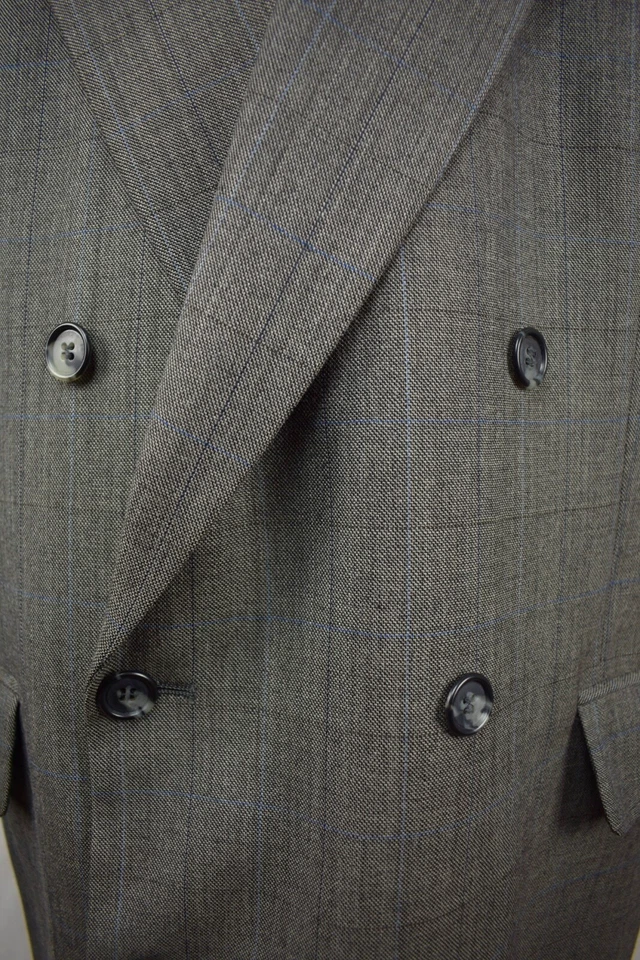Traje de dos piezas 1976-1994 gris ventana lana doble pecho talla: 46R Foto 2 de 4