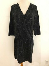 Banana Republic V-Neck Knit Blouson Dress Black w/Gray Melange Flecks Size L