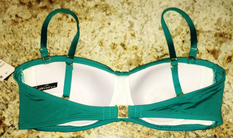 Traje de baño bikini KENNETH COLE sólidos con aros verde pavo real 2 piezas NUEVO para mujer L Foto 3 de 4