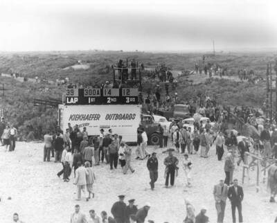 The Karl Kiekhaefer rig beach Speed Weeks One team drivers Tim Flo- Old Photo