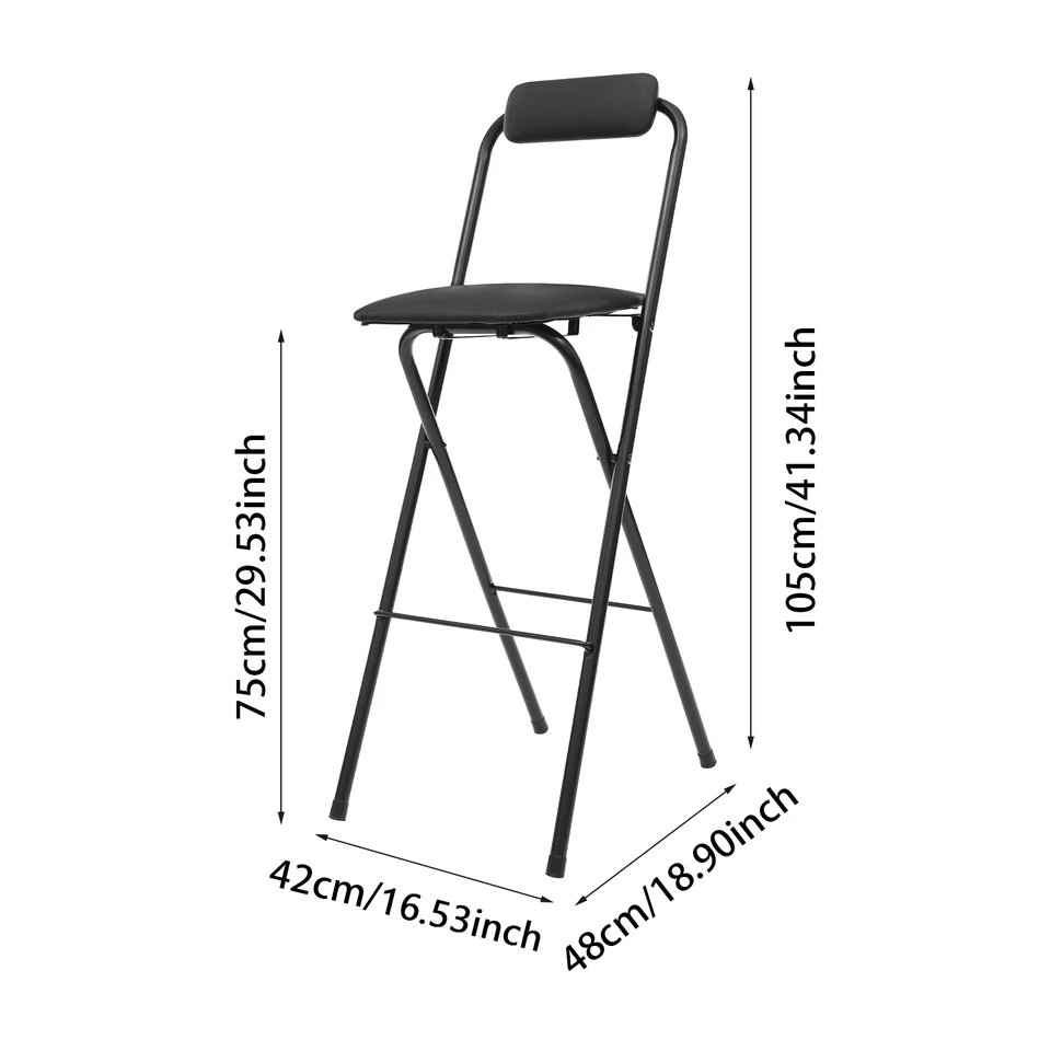 Portable Folding Stool Cafe Bar Chair Kitchen Dining Room Tall Foldable Chair - Image 2 of 4
