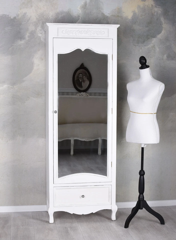 Kleiderschrank Weiss Dielenschrank Garderobenschrank mit Spiegel Garderobe Retro - Bild 2 von 4