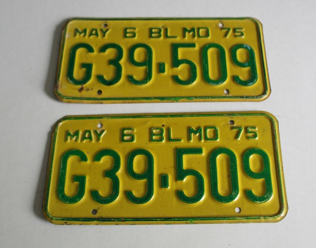 VTG Missouri MO 1975 License Plate Set Pair G39509 May BL 6 Beyond