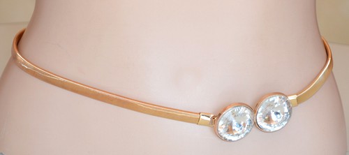 Cintura gioiello donna oro dorato cristalli metallo elastica estensibile UW56 - Foto 2 di 3