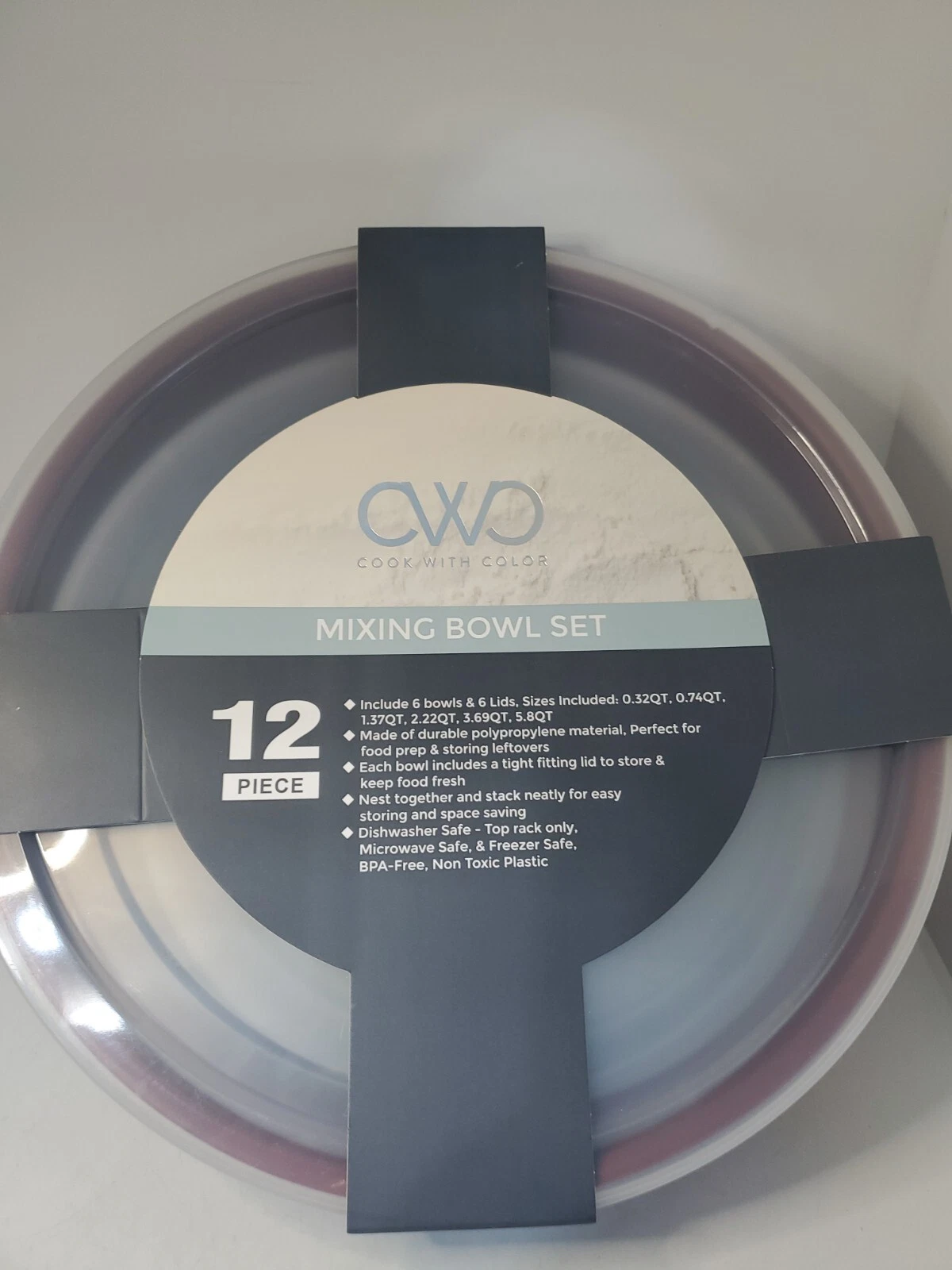 Mixing Bowls with Lids 12 Piece Plastic Bowls Set Includes 6 Bowls and 6 Lids.