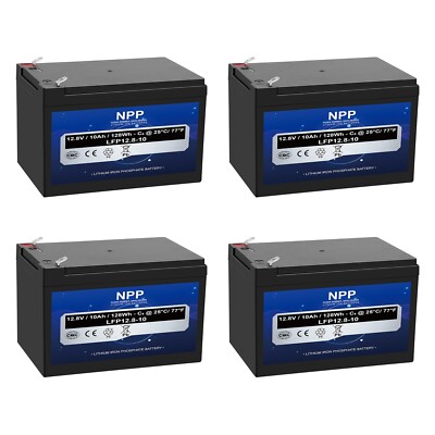 NPP Lithium 12.8V 10Ah 4Pcs LiFePO4 Deep Cycle Battery BMS with 4500-8000 Cycles