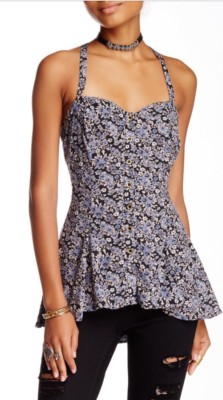 NWT Free People Jenna S Bustier Floral Tank Top Cami Blouse XS Criss Cross Back