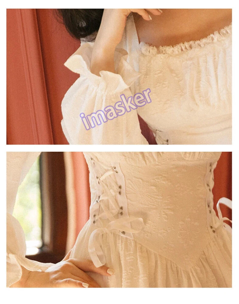 OFF WHITE Abito lungo jacquard fata primavera autunno donna vestito colletto quadrato