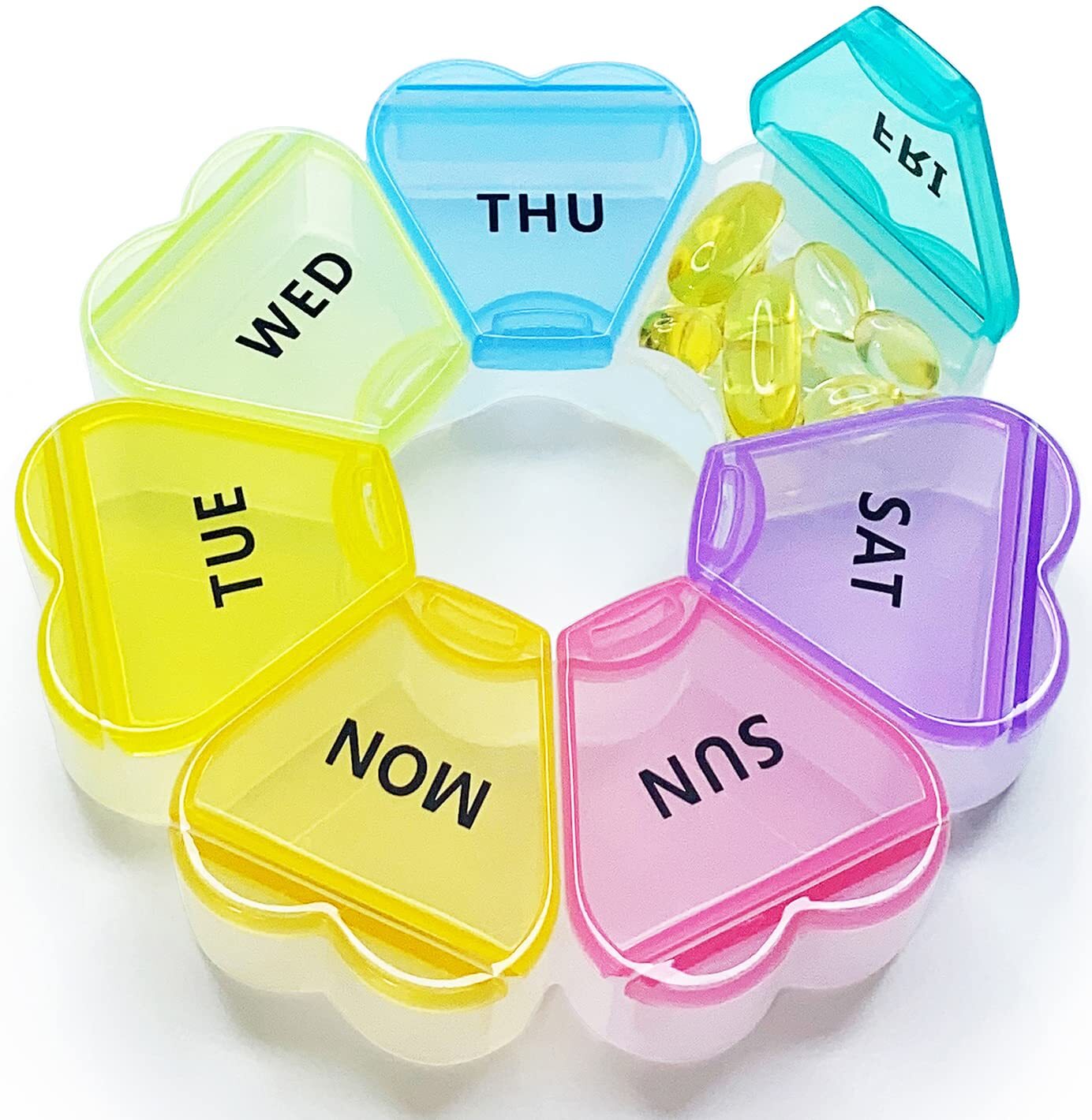 Large Weekly Pill Box 7 Day, Cute Pill Case Organizer 1 time a Day, Floral Pi...