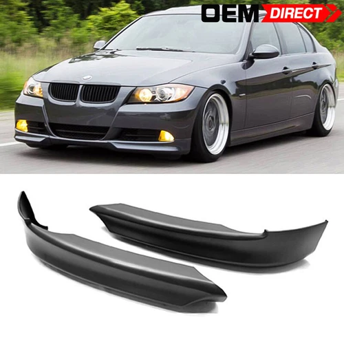 Pair 06-08 BMW 3 Series E90 Front Splitter Lip OE Style Unpainted Black ABS