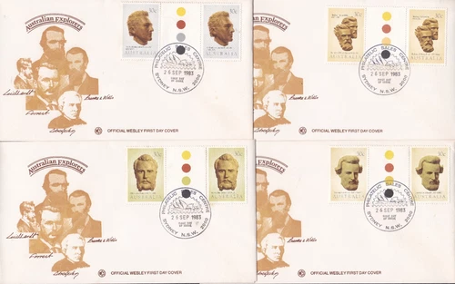 1983 AUSTRALIAN EXPLORERS FULL SET DECIMAL STAMP WESLEY FIRST DAY COVERS #1