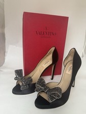Valentino Black Satin Crystal Embellished Bow D'Orsay Pumps Size 39