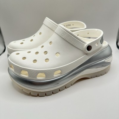 Crocs Mega Crush Metallic Clogs White Silver W10