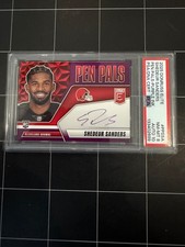 2025 Donruss Elite Pen Pals Shedeur Sanders RC SP Purple Ink On Card Auto