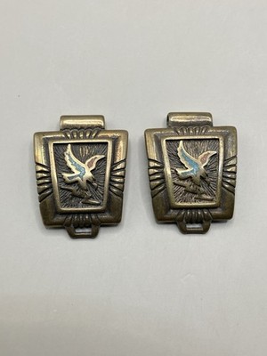 Vintage Brass Watch Tips Turquoise Eagle Inlay Western Thunderbird 1985