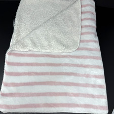Lila Jack Pink White Stripe Velour Baby Blanket Sherpa Back Lovey 30 x 40