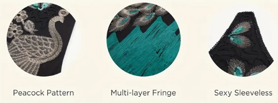 FLAPPER 1920s DRESS-Vintage Style Peacock Green/Black Sequined Dress, Gatsby XL - Image 4 of 4