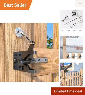 #ad Gate Latch with Spring Cable Pull for Fence Gate Carbon Steel BlackSelf ... $17.99