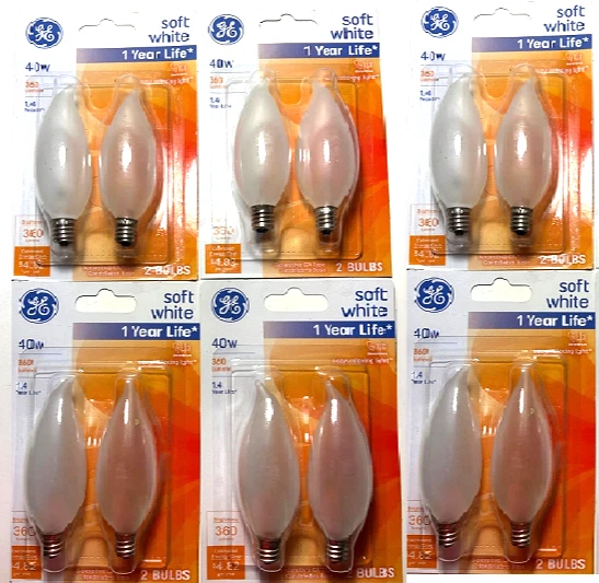 12 GE 40w Soft White 66106 Candelabra Decorative CA Type Cozy Light Bulbs E12 - Image 4 of 4