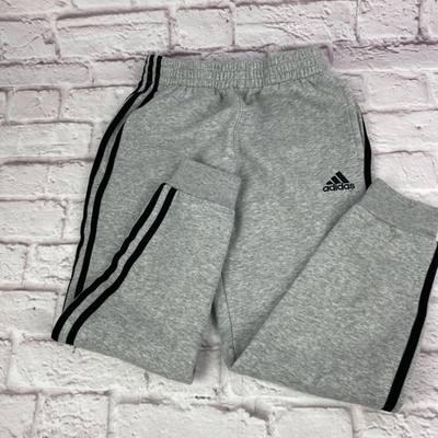 Adidas Pants Boys Small Gray Black Three Stripes Athletic Jogger Sweatpants Kids