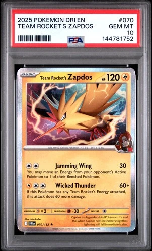 2025 POKEMON DRI EN-DESTINED RIVALS #070 TEAM ROCKET'S ZAPDOS PSA 10