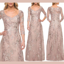 NWT La Femme [ 18 ] 30054 Portrait Neckline Metallic Lace Gown in Mauve #S2100
