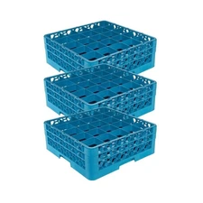 OptiClean Plastic 25-Compartment Divided Glass Rack with Extender, Blue, (Pac...
