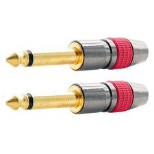 2x 6.35mm 1/4" Mono Male Plug Metal Audio Connector Nickel Housing Gold Plated