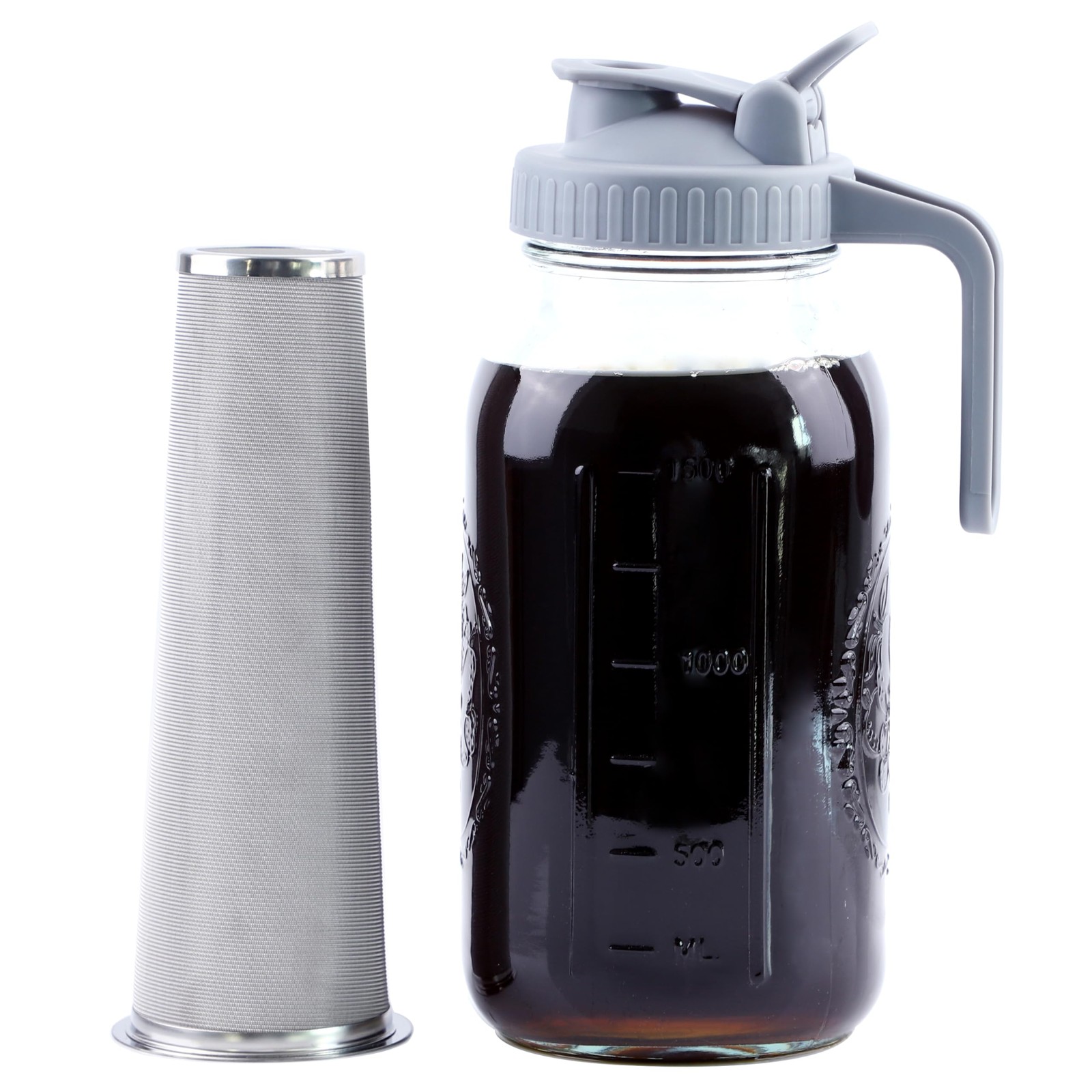 64 Oz Mason Jar Pitcher With 64 Oz, Gray