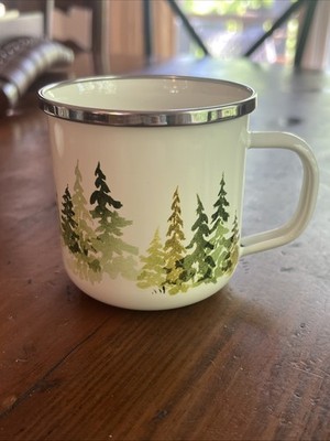 L.L.Bean Heritage enamel over metal camp mug Watercolor Forest Trees