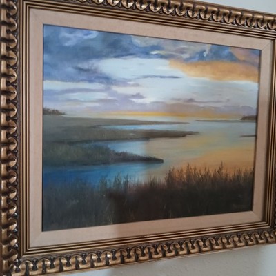 1973 RemarkableOil On Canvas Maryland Marshes By Artist H. Yates. Perfect Framed