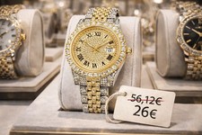 Luxus Armbanduhr Gold/Silber Iced Out – Zirkonia Besetzt – Mosaik– Unisex – Neu