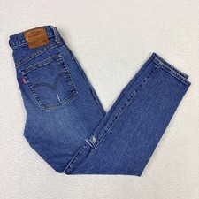 Levis Premium Wedgie Straight Jeans Distressed Blue Button Fly Size 27 Womens