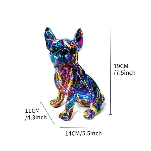 Bunte Französische Bulldogge Harz Statue Graffiti Hund Ornament Home Schreibtisch Dekor - Bild 10 von 18