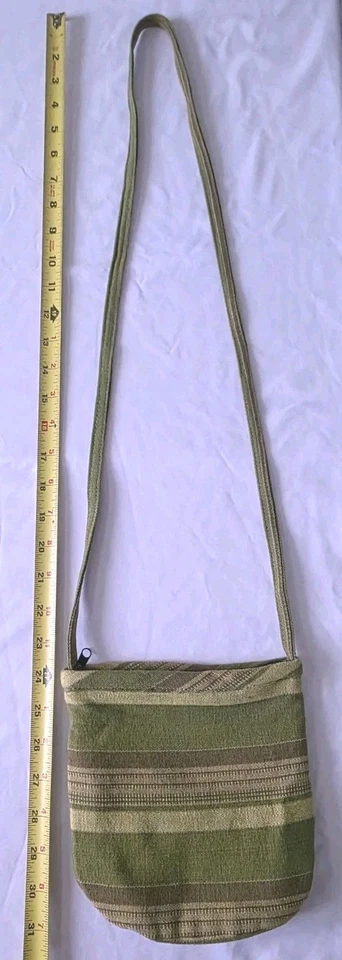 Bandolera Boho Tejida Gheri Kilim Nepal con Cremallera a Rayas Verdes Foto 3 de 4