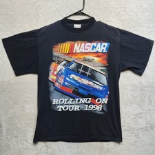Vintage NASCAR Rolling On Tour 1998 T Shirt Size Large Black Winston Cup 🔥🏁