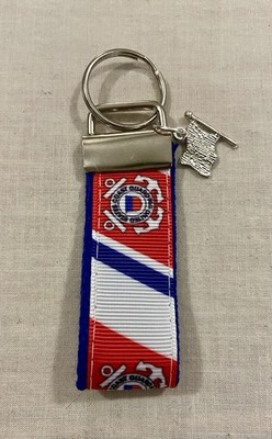 US Coast Guard 4  Key Fob With American Flag Charm Attached