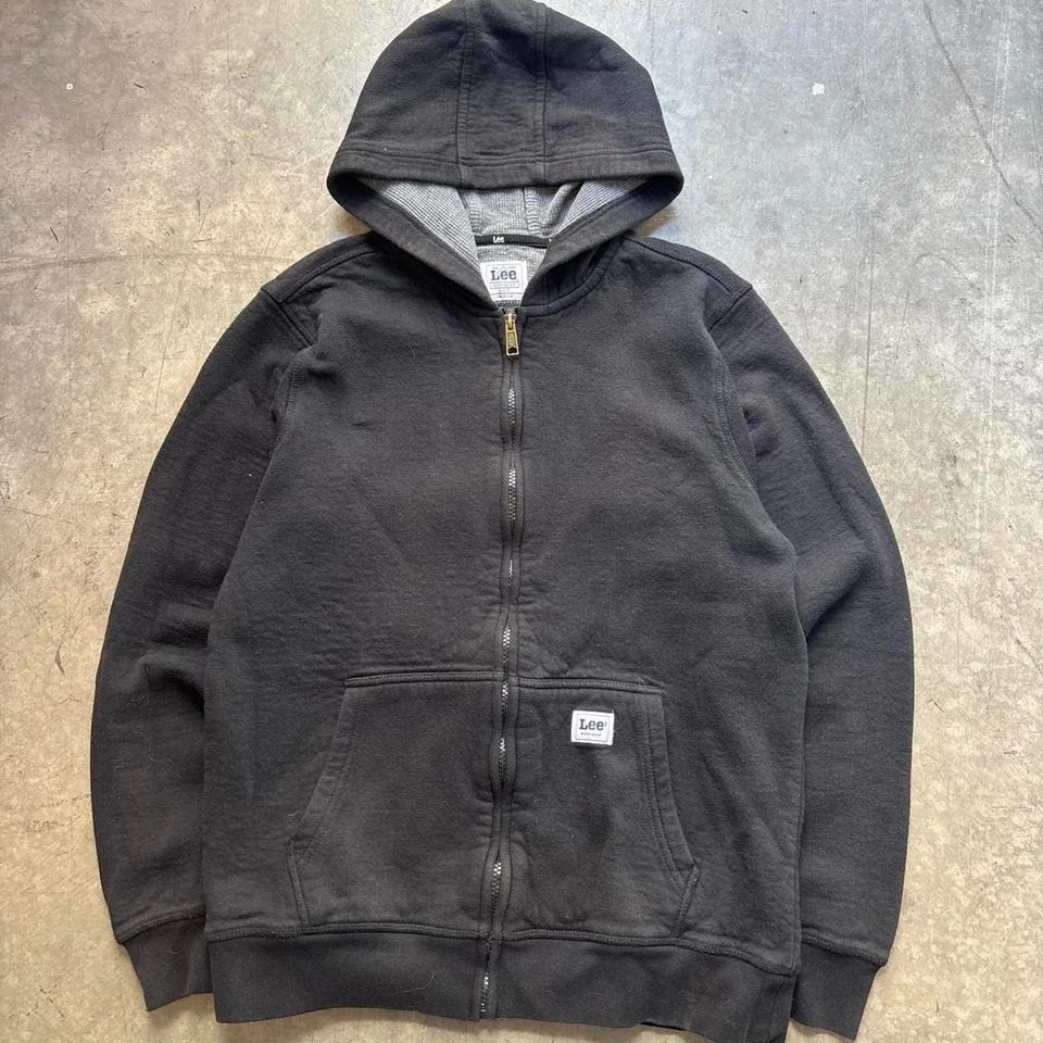 Vintage Lee Workwear Thermal Lined Black Zip Up Hoodie Size Small
