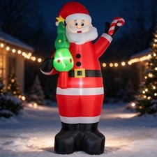 7FT LED Christmas Inflatable Santa Claus Holding Xmas Tree Cane Candy Blow Up